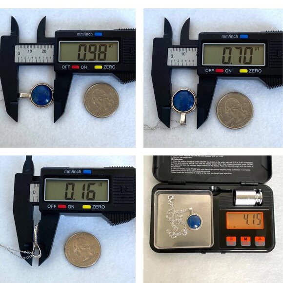 950 Silver Dainty Round Lapis Lazuli Pendant Cabochon Necklace 18" Cable Chain - Picture 10 of 16